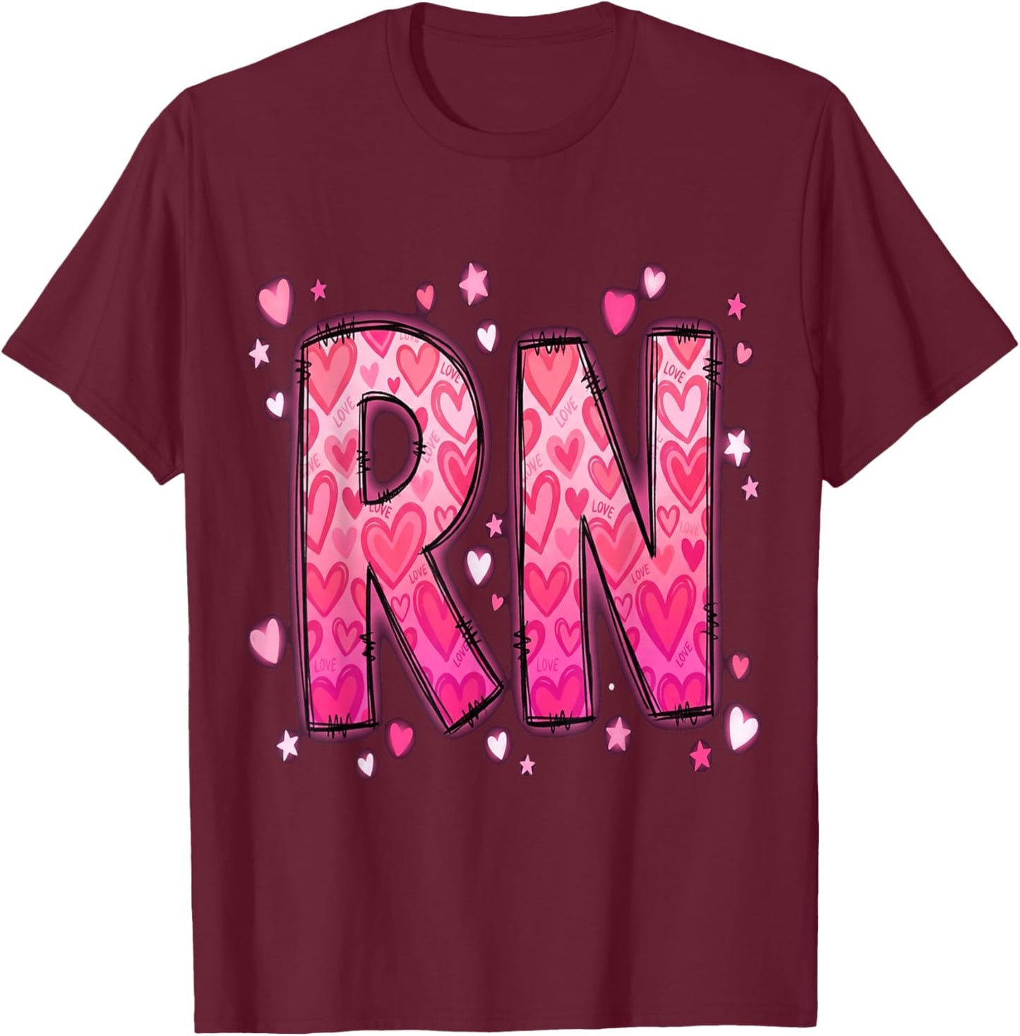 Healthcare Heart Registered Nurse RN Valentines Nurses T-Shirt - T-Shirt | Maroon