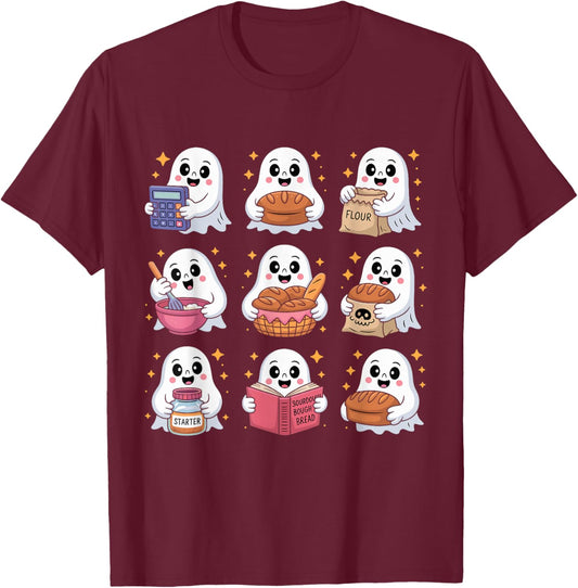 Cute Ghosts Cooking Sourdough Bread Homemaker Baking Baker T-Shirt - T-Shirt | Maroon