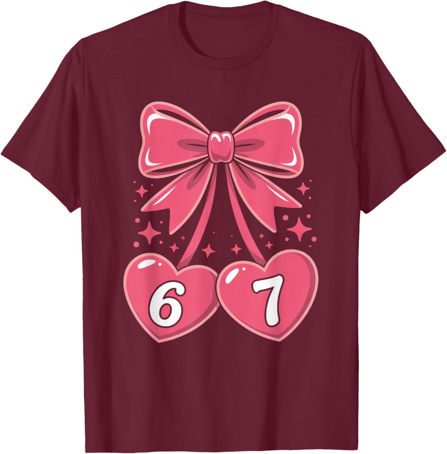 67 Valentines Day Hearts Bow Cute Pink Number Love T-Shirt - T-Shirt | Maroon