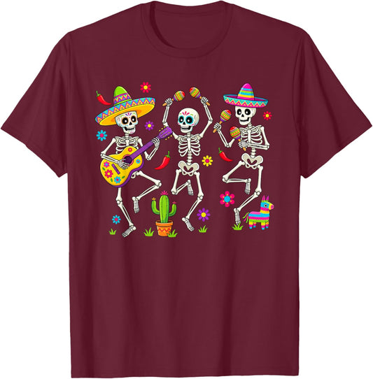 Funny Cinco De Mayo Dancing Skeleton Dance Guitar Pinata T-Shirt - T-Shirt | Maroon
