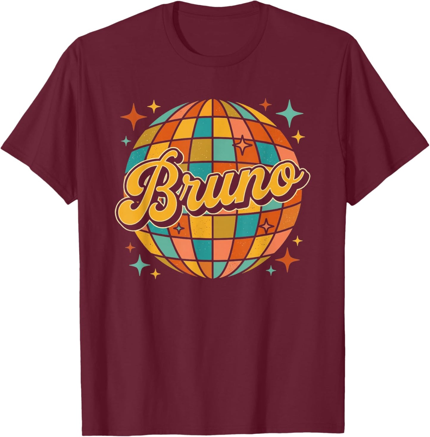 Bruno Retro Groovy Disco Ball Name Vintage 70s Style T-Shirt - T-Shirt | Maroon