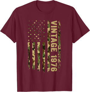 50th Birthday Gifts Vintage 1976 American Flag 50 Year Old T-Shirt - T-Shirt | Maroon