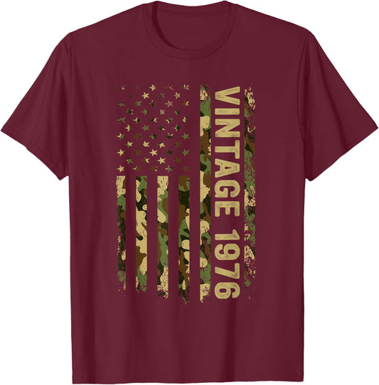 50th Birthday Gifts Vintage 1976 American Flag 50 Year Old T-Shirt - T-Shirt | Maroon