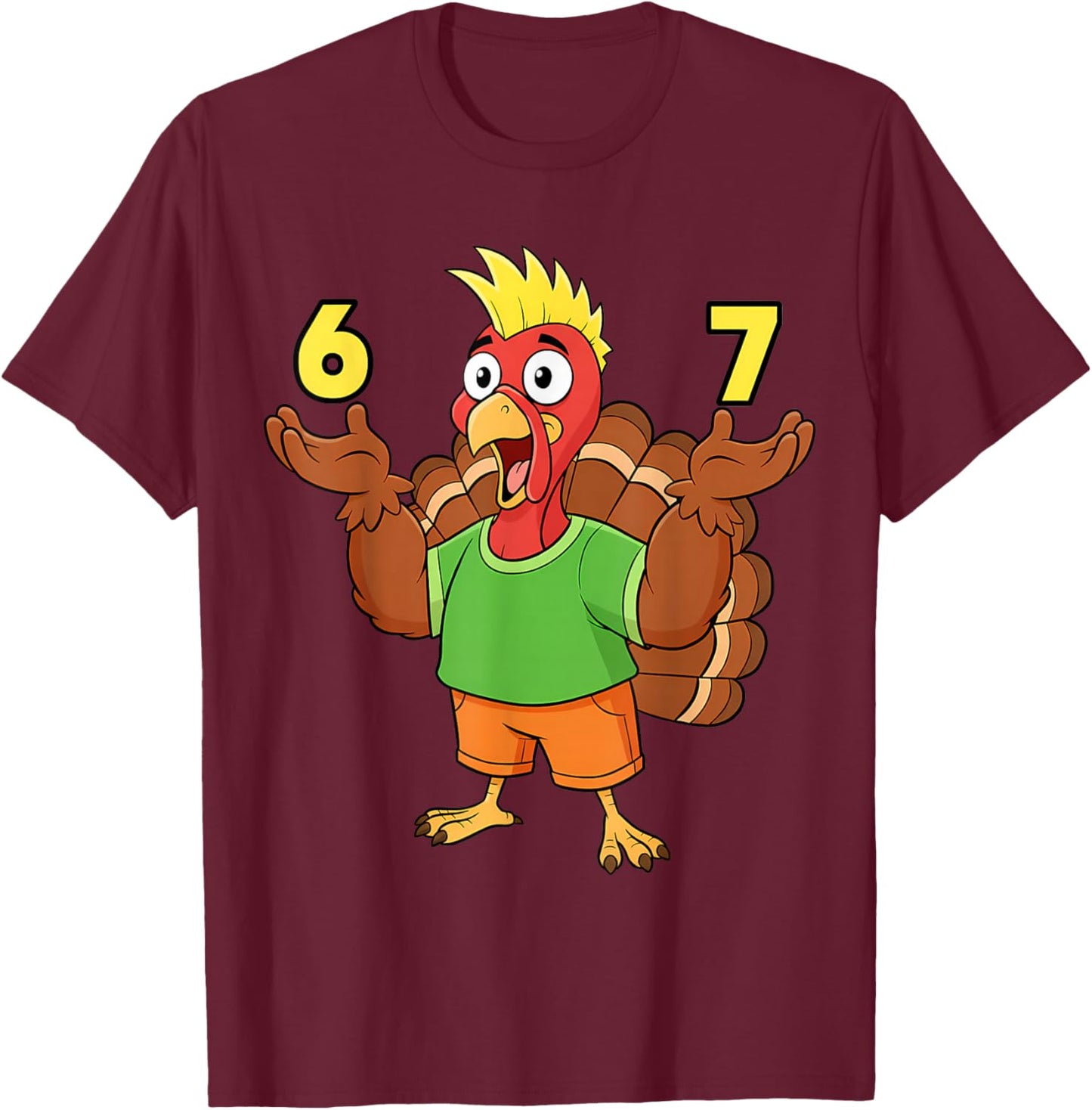 Thanksgiving Turkey 67 Meme Funny Six Seven Humor 6-7 Kids T-Shirt - T-Shirt | Maroon