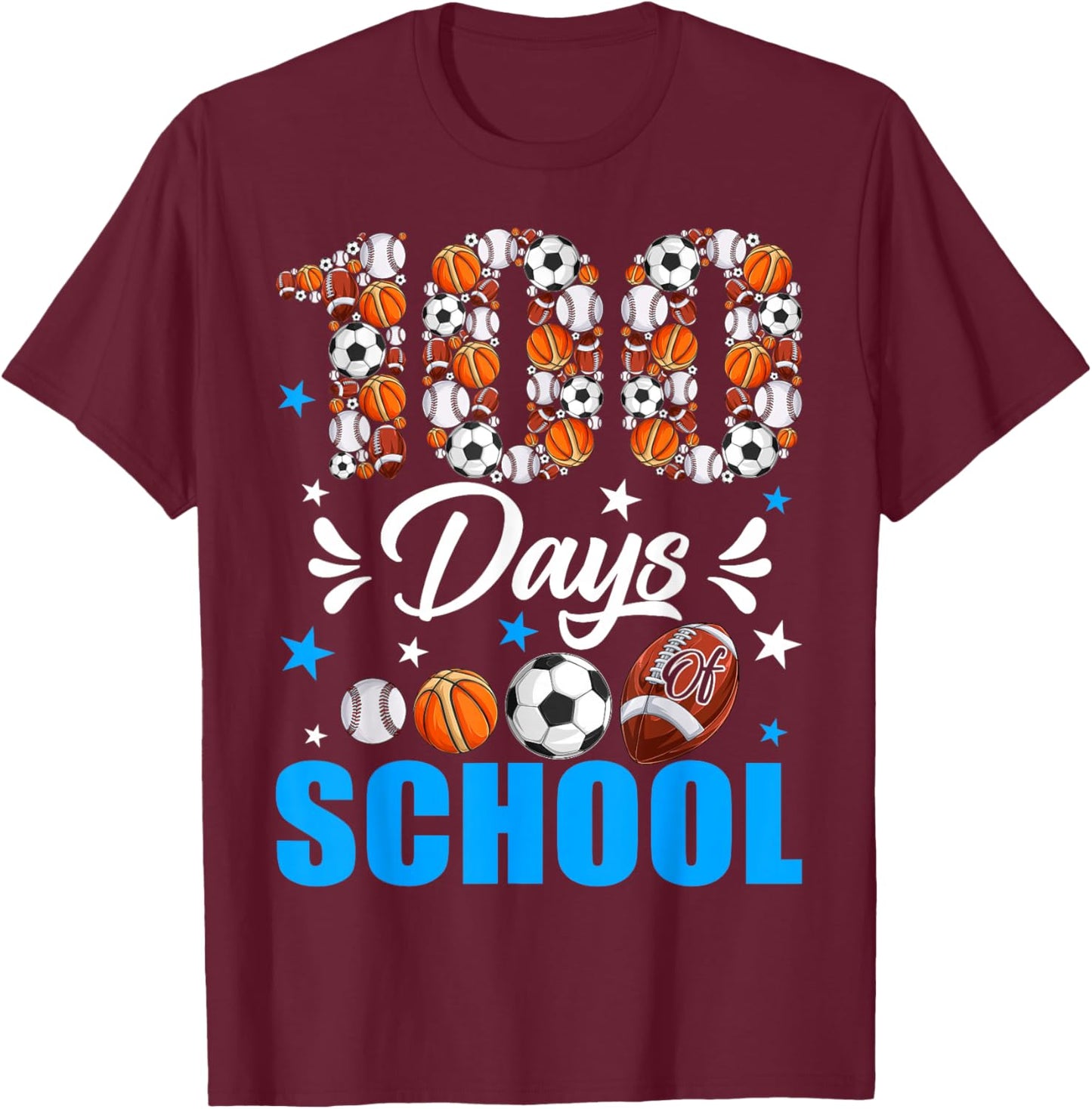 100 Days of School Sport Lovers 100th Day of School Boys T-Shirt - T-Shirt | Maroon
