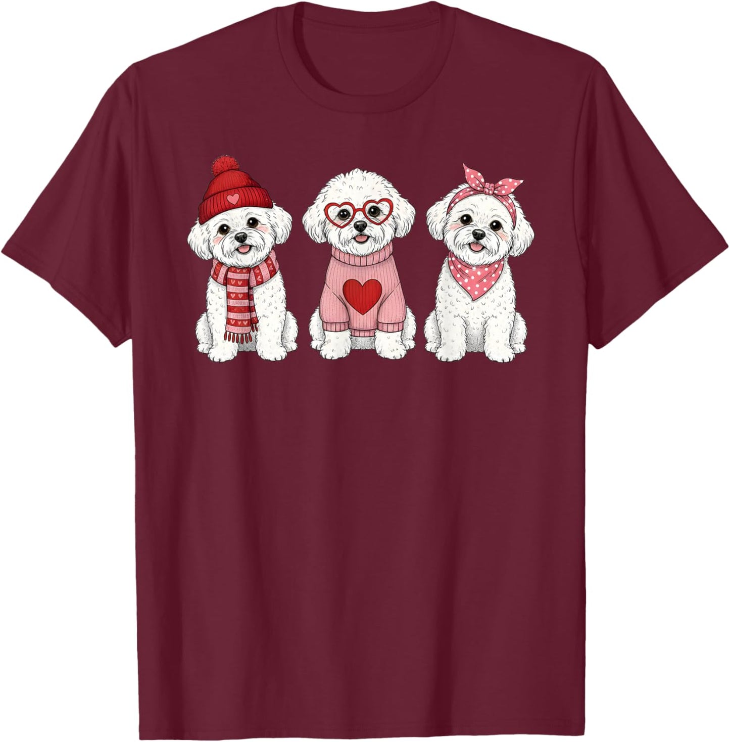 Cute Bichon Frise Valentine Dog T-Shirt - T-Shirt | Maroon