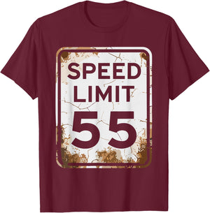 Vintage Speed Limit 55 Shirt, Fun 55th Birthday Road Sign T-Shirt - T-Shirt | Maroon