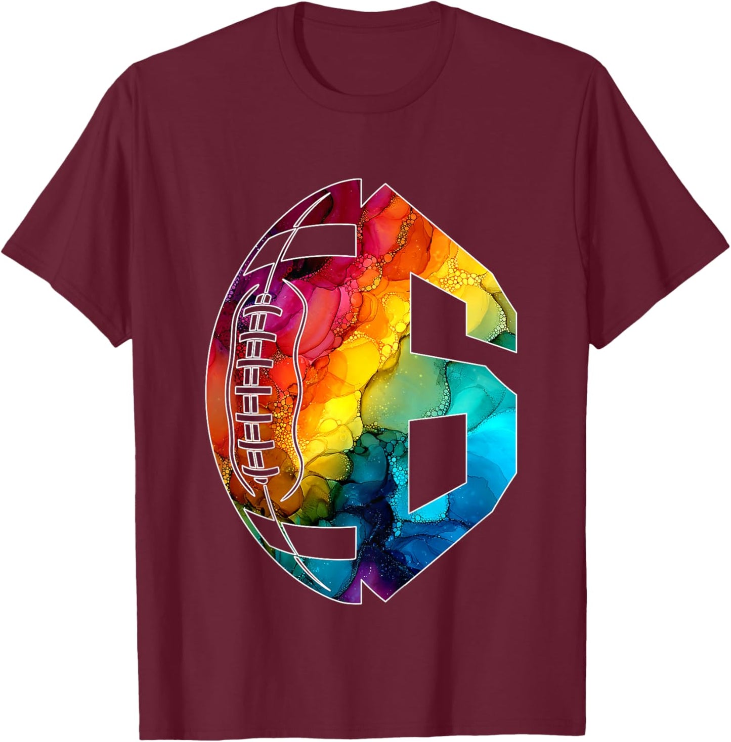 Number 6 Years Football 6TH Birthday T-Shirt - T-Shirt | Maroon