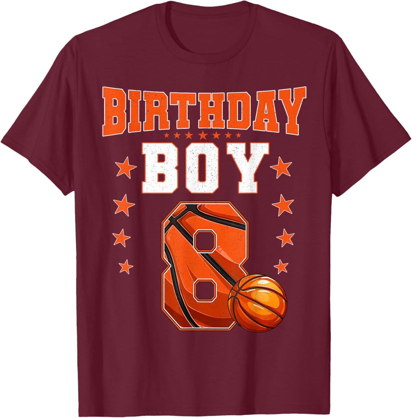 Kids 8 Year Old Birthday Boy Basketball 8th Birthday Party T-Shirt - T-Shirt | Maroon