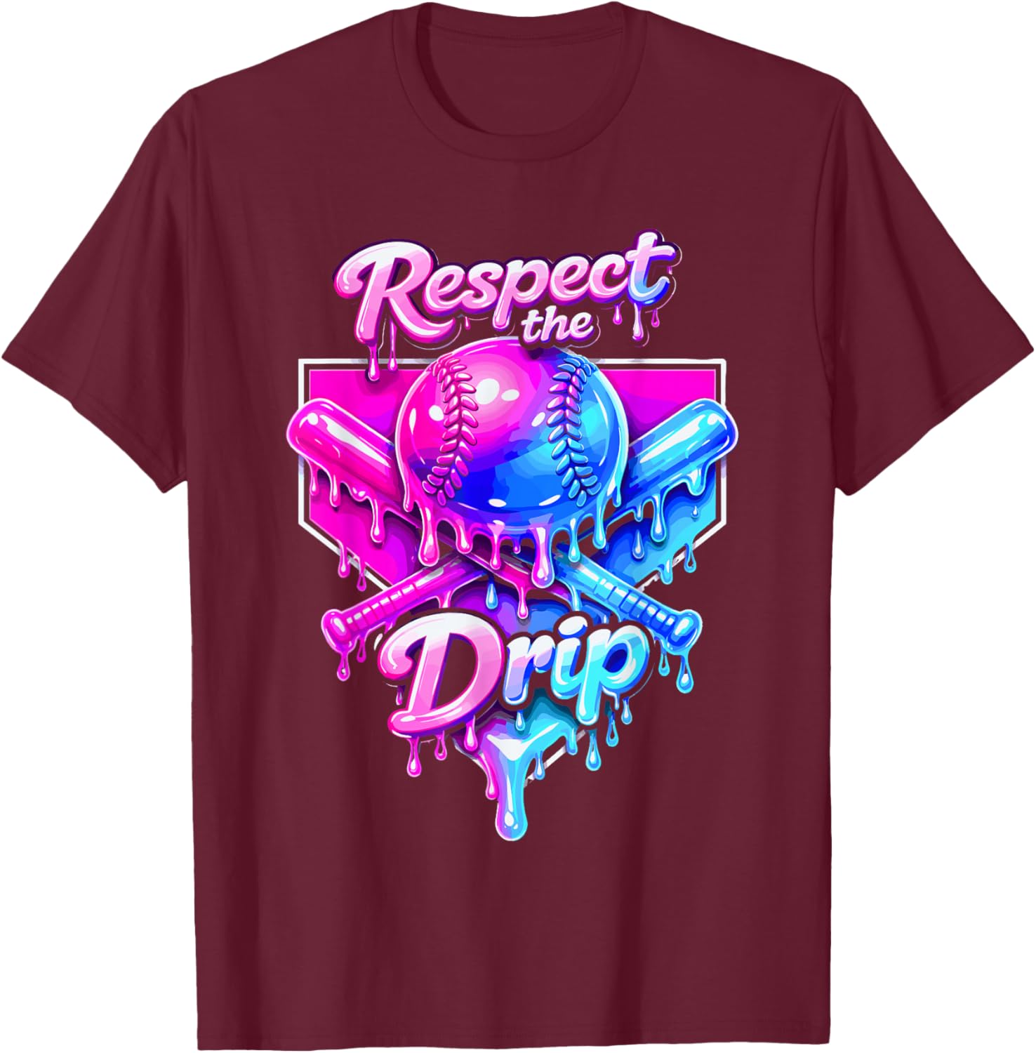 Baseball Ice Cream Drip Boys Ice Cream Sprinkle Respect Drip T-Shirt - T-Shirt | Maroon