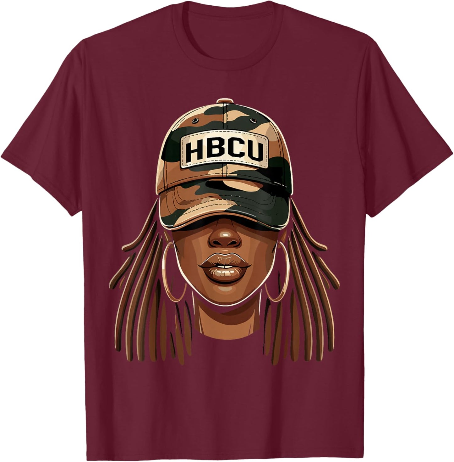 HBCU Black Girl with Cap Camo Afro Woman T-Shirt - T-Shirt | Maroon