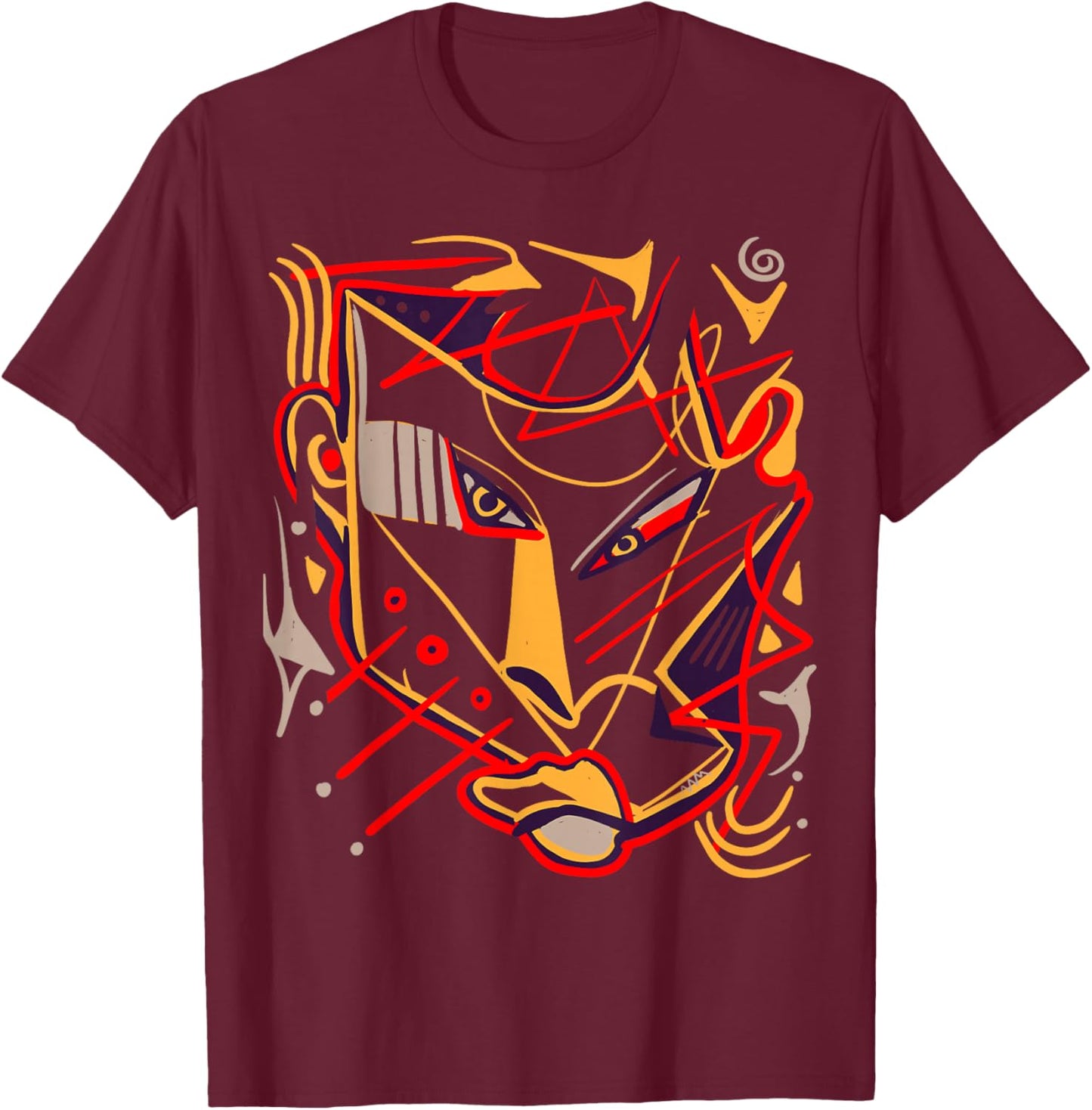 Artwork Graphic Face Mask Pop Art African Tribal T-Shirt - T-Shirt | Maroon