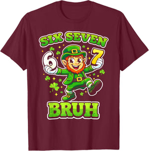 St Patrick's Boys Kids Girls Funny six Seven Leprechaun 67 T-Shirt - T-Shirt | Maroon