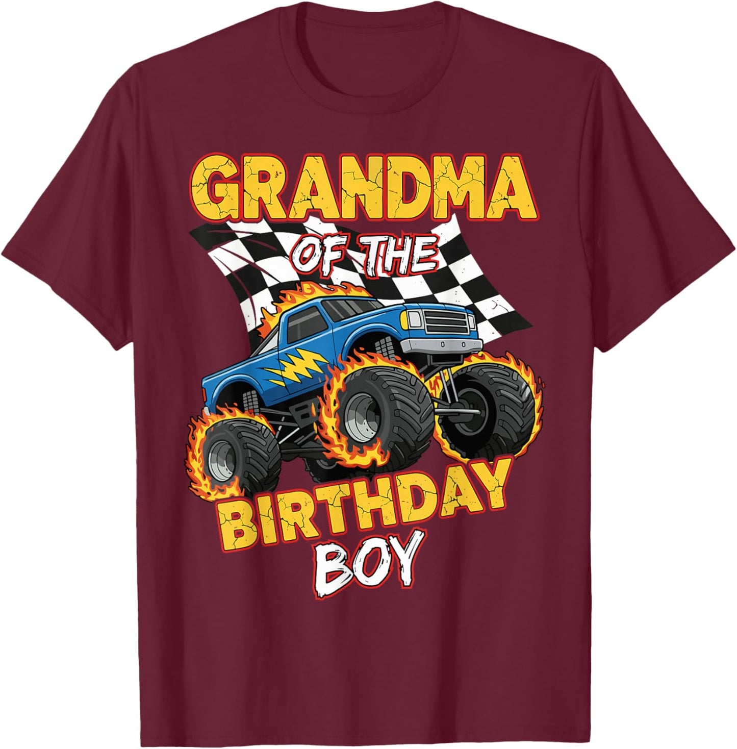Grandma of The Birthday Boy Monster Truck Birthday Family T-Shirt - T-Shirt | Maroon