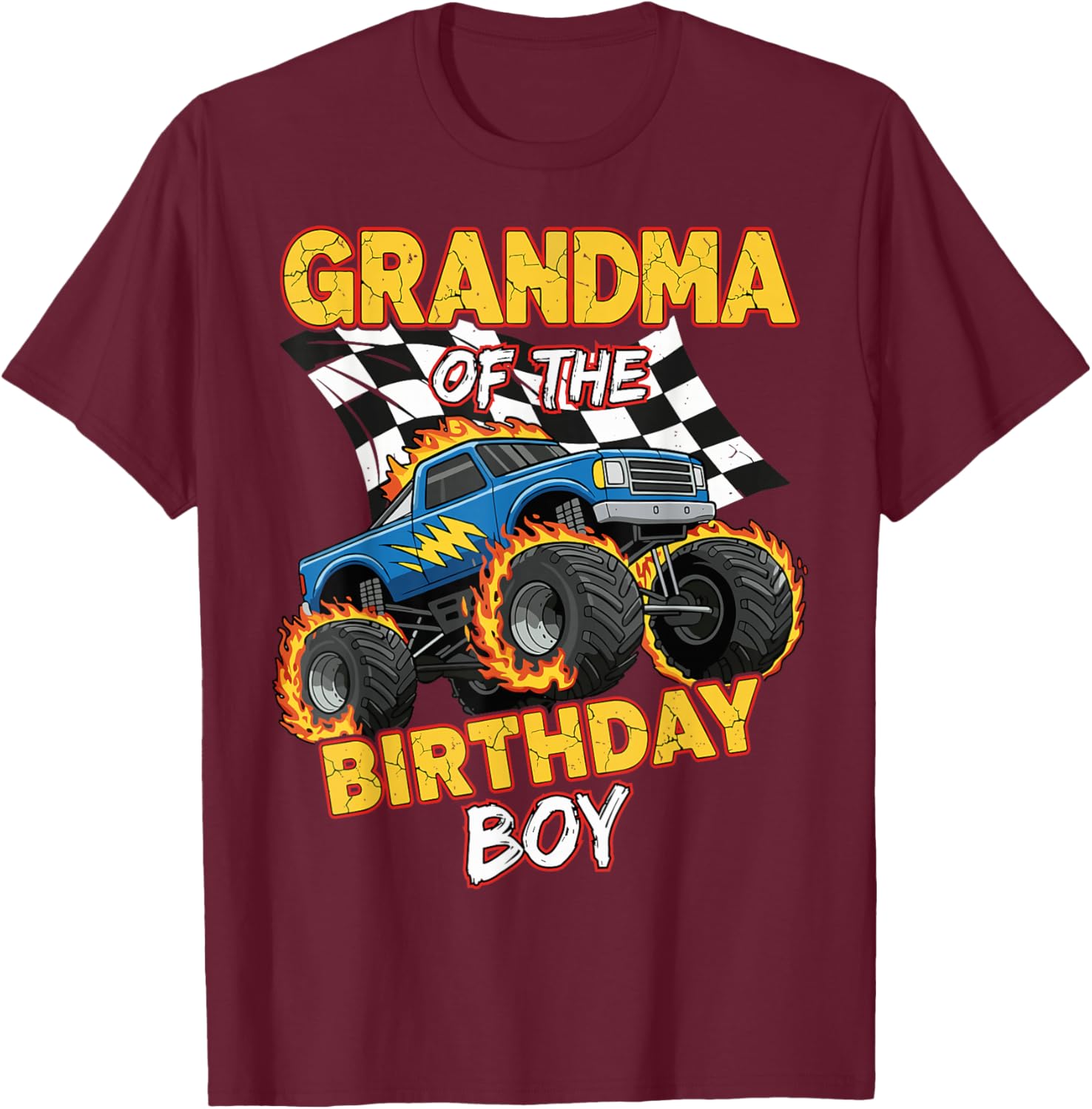 Grandma of The Birthday Boy Monster Truck Birthday Family T-Shirt - T-Shirt | Maroon