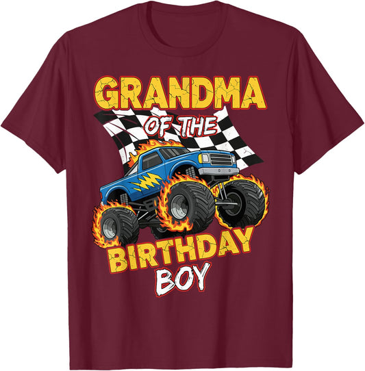 Grandma of The Birthday Boy Monster Truck Birthday Family T-Shirt - T-Shirt | Maroon