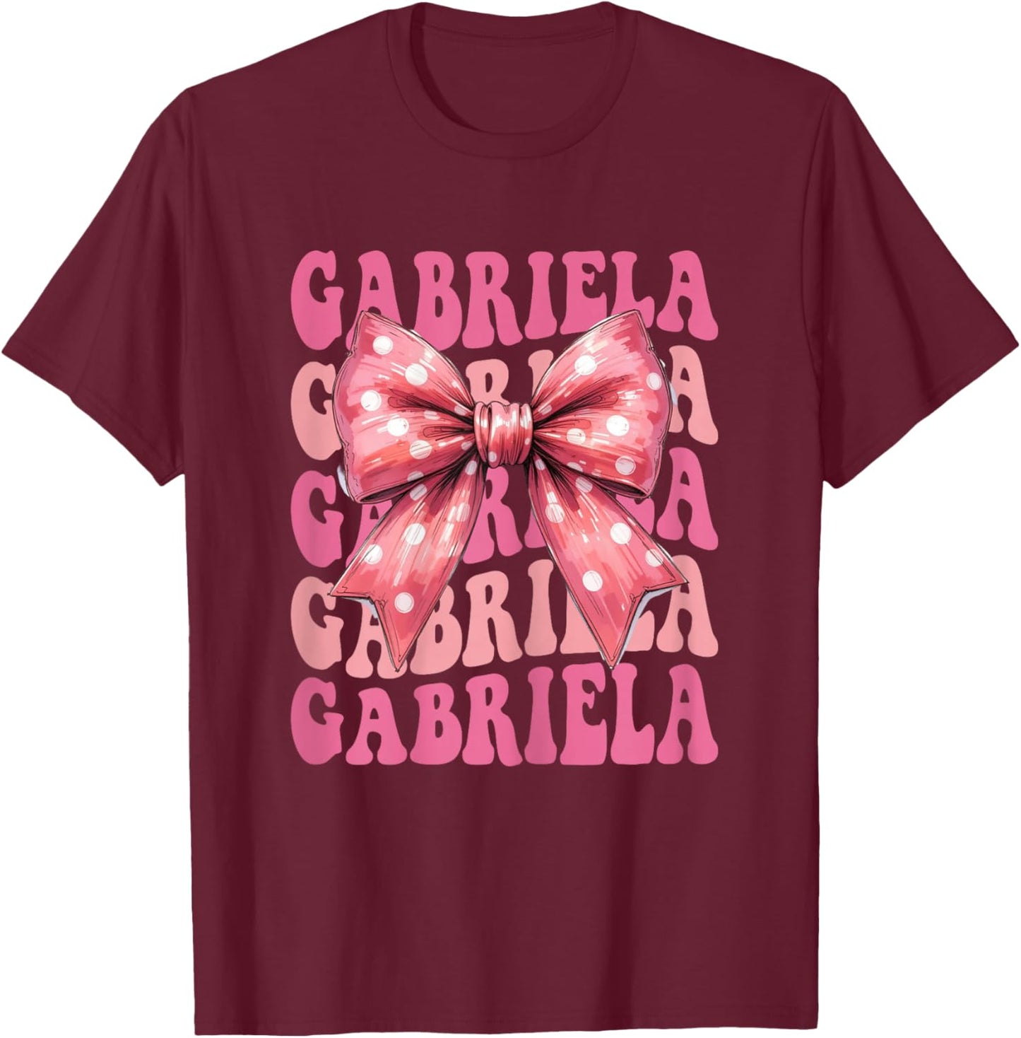 Gabriela Name Coquette Bow Aesthetic Girls T-Shirt - T-Shirt | Maroon