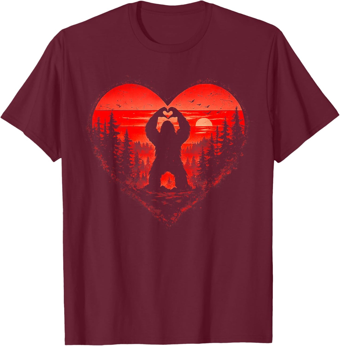 Retro Funny Bigfoot Sasquatch Heart Love Valentine Boy Men T-Shirt - T-Shirt | Maroon