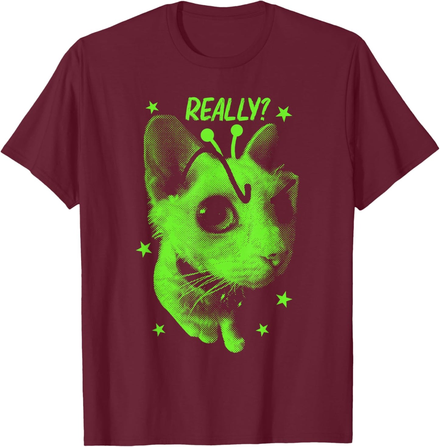 Really Alien Cat Brainrot Meme Funny Silly Cat Meme T-Shirt - T-Shirt | Maroon