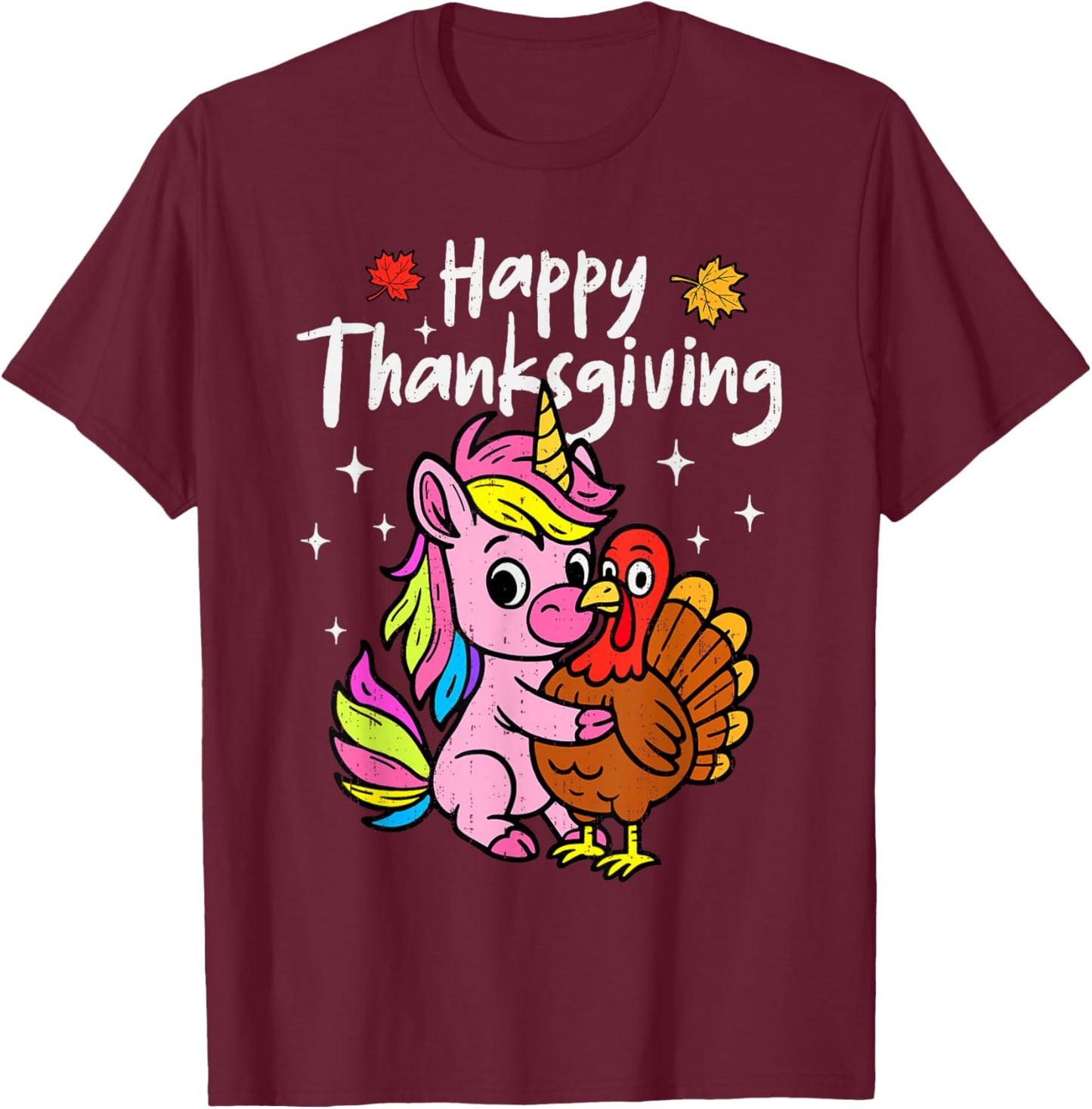 Happy Thanksgiving Unicorn Hug Turkey Cute Holiday Girl Kids T-Shirt - T-Shirt | Maroon