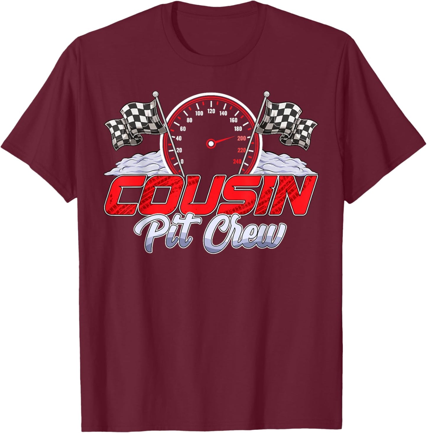 Cousin Pit Crew Race Car Birthday Family Matching Racing T-Shirt - T-Shirt | Maroon