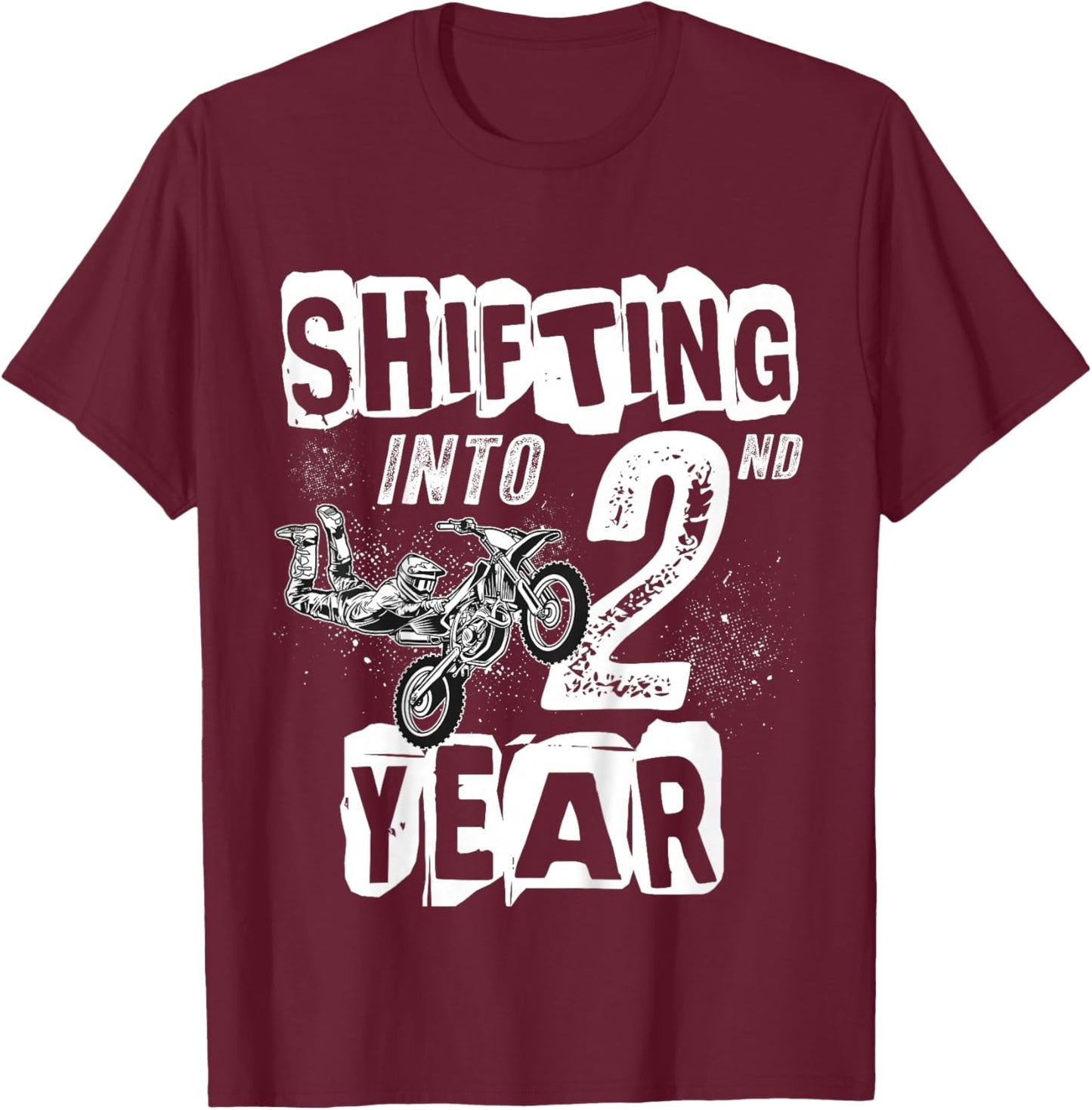 2nd Birthday Party Dirt Bike Boy 2 Years Old Dirt Biker T-Shirt - T-Shirt | Maroon