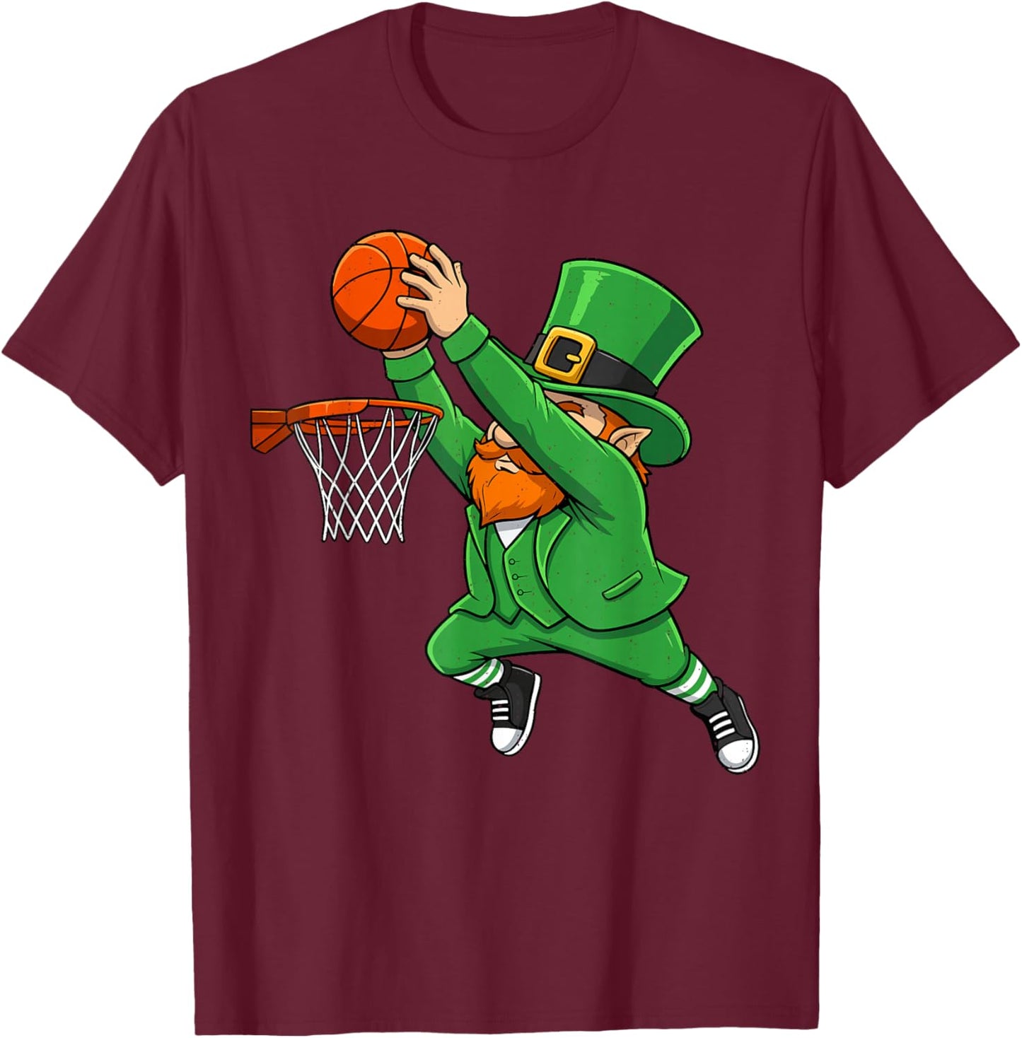 Leprechaun Basketball Green St Patricks Day Sport Boys Kids T-Shirt - T-Shirt | Maroon