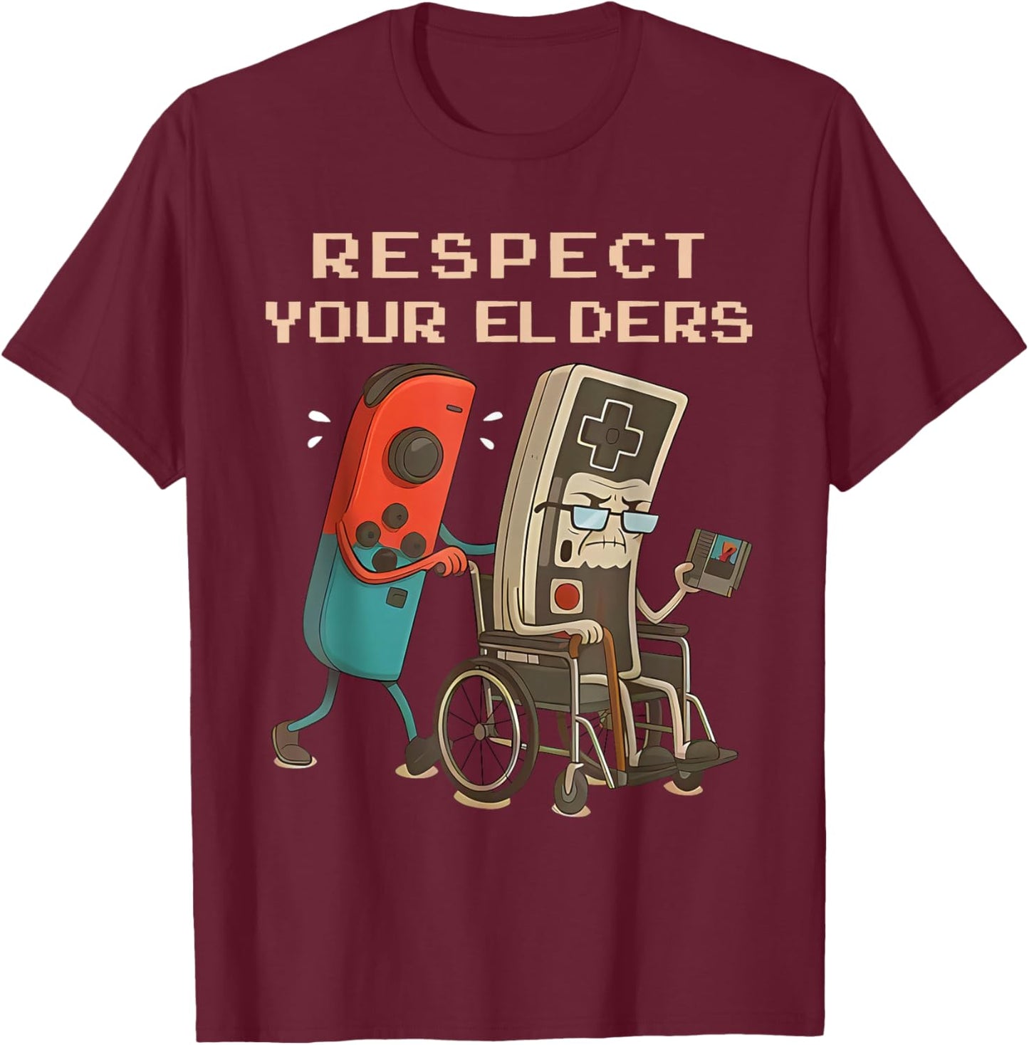 Respect Your Elders Retro Gaming Funny Gamer Controller 80s T-Shirt - T-Shirt | Maroon