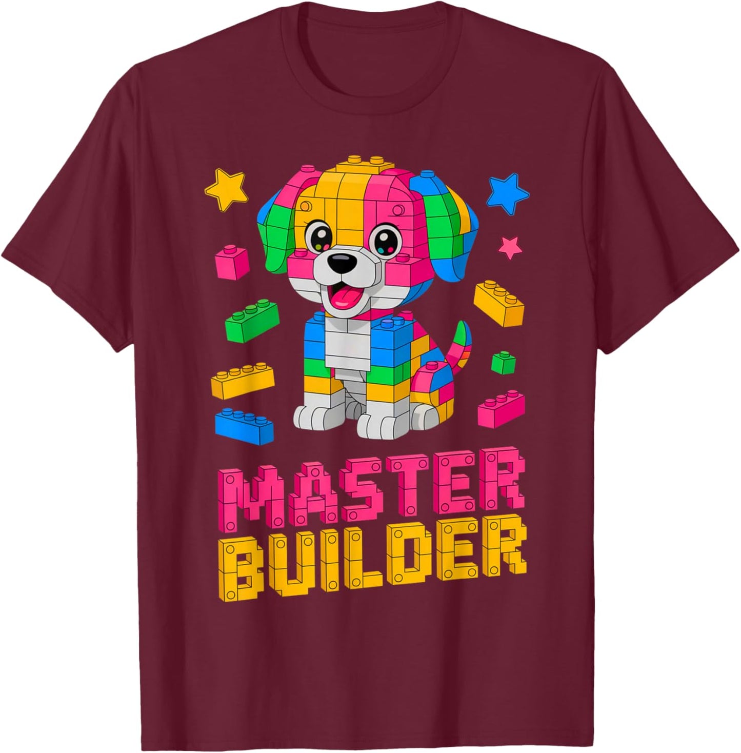 Master Builder Dog Lover Building Bricks Blocks Kids Toddler T-Shirt - T-Shirt | Maroon