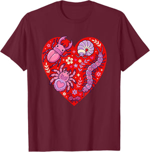 Bug Heart Cute Insect Valentine Love T-Shirt - T-Shirt | Maroon