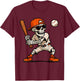 Funny Skeleton Playing Baseball Halloween Boys Men Kids T-Shirt - T-Shirt | Maroon