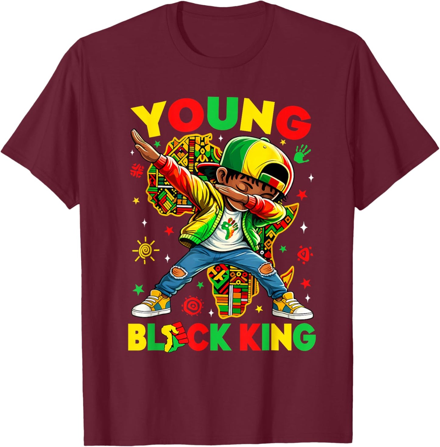 Young Black King Melanin African American History Month T-Shirt - T-Shirt | Maroon
