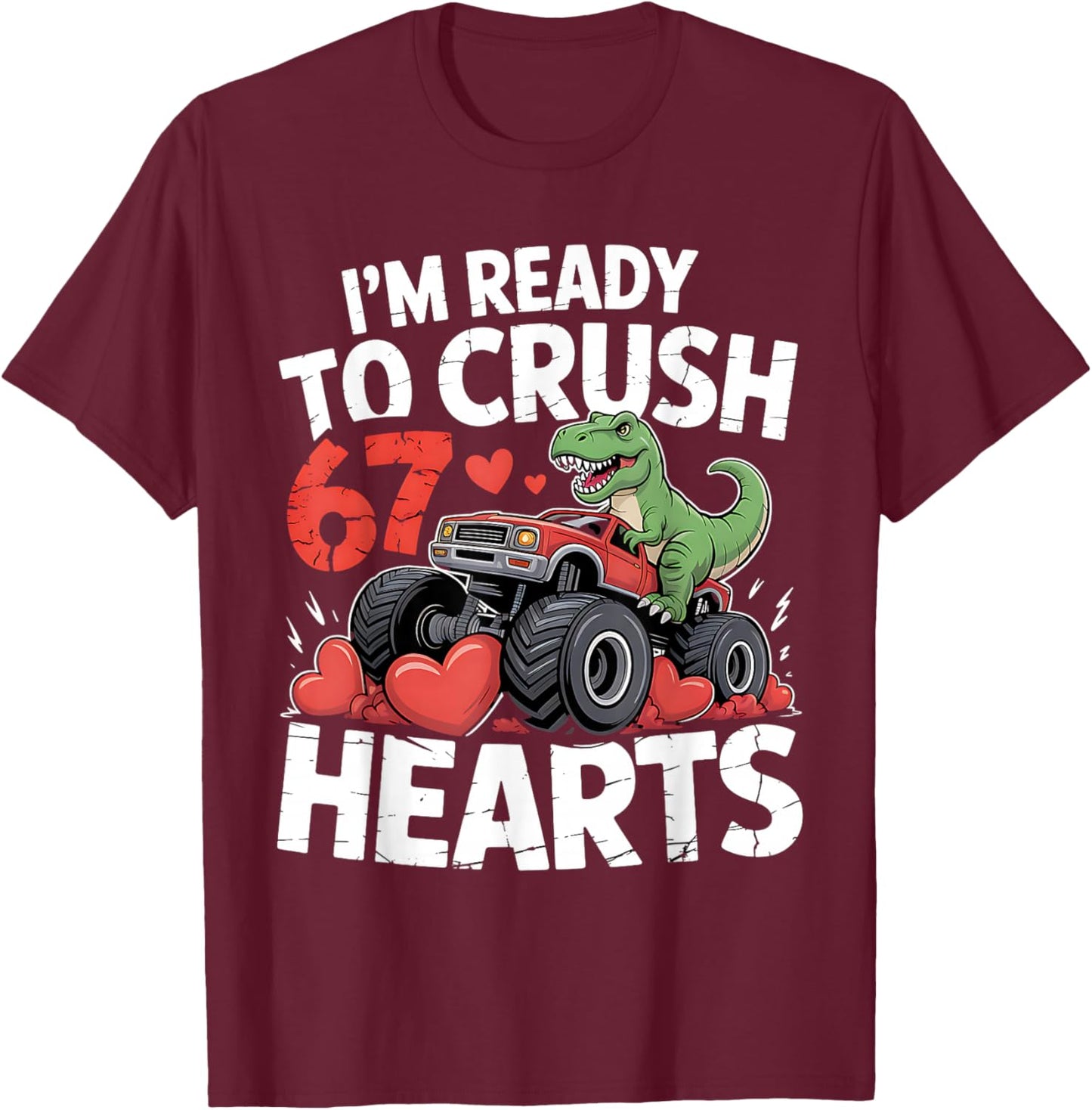 Valentine's Day Boys Valentine Funny 67 Kids Girls Truck T-Shirt - T-Shirt | Maroon