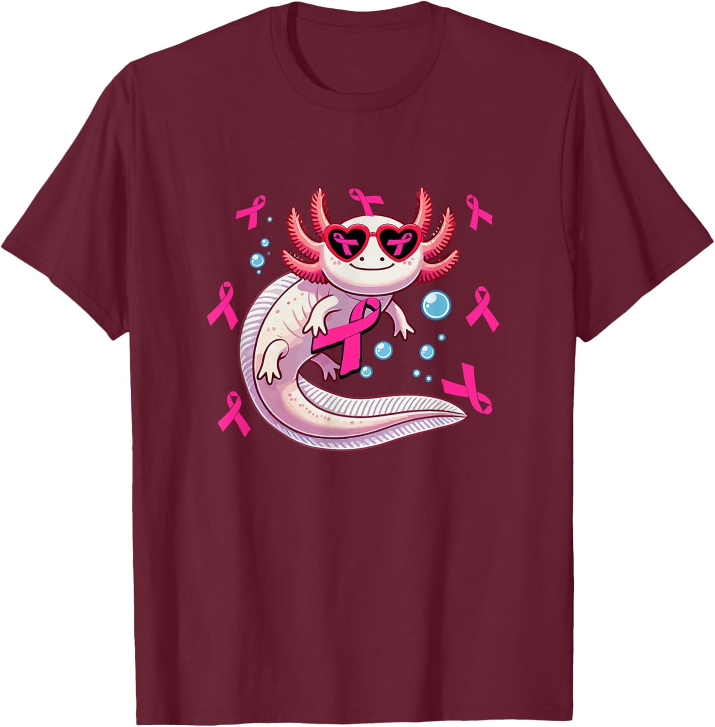 Axolotl Breast Cancer Awareness Pink Ribbons Women Lover T-Shirt - T-Shirt | Maroon