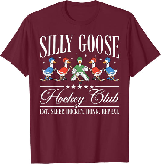 Silly Goose Hockey Club Funny Goose Hockey Lovers T-Shirt - T-Shirt | Maroon