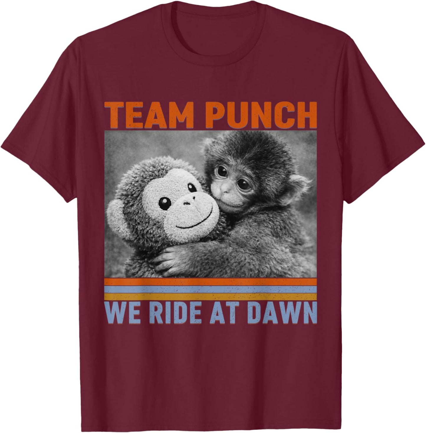 Retro Team Punch Monkey Ride At Dawn Hopecore T-Shirt - T-Shirt | Maroon