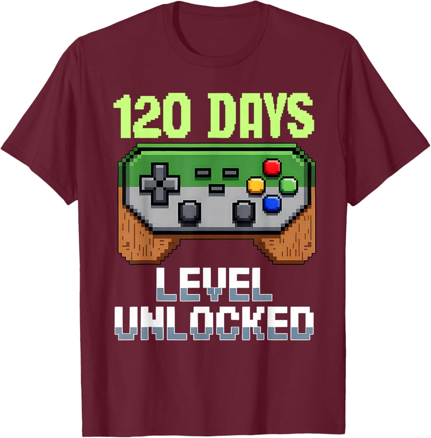 120 Days Level Unlocked Gaming 120 Days of School Boys Gamer T-Shirt - T-Shirt | Maroon