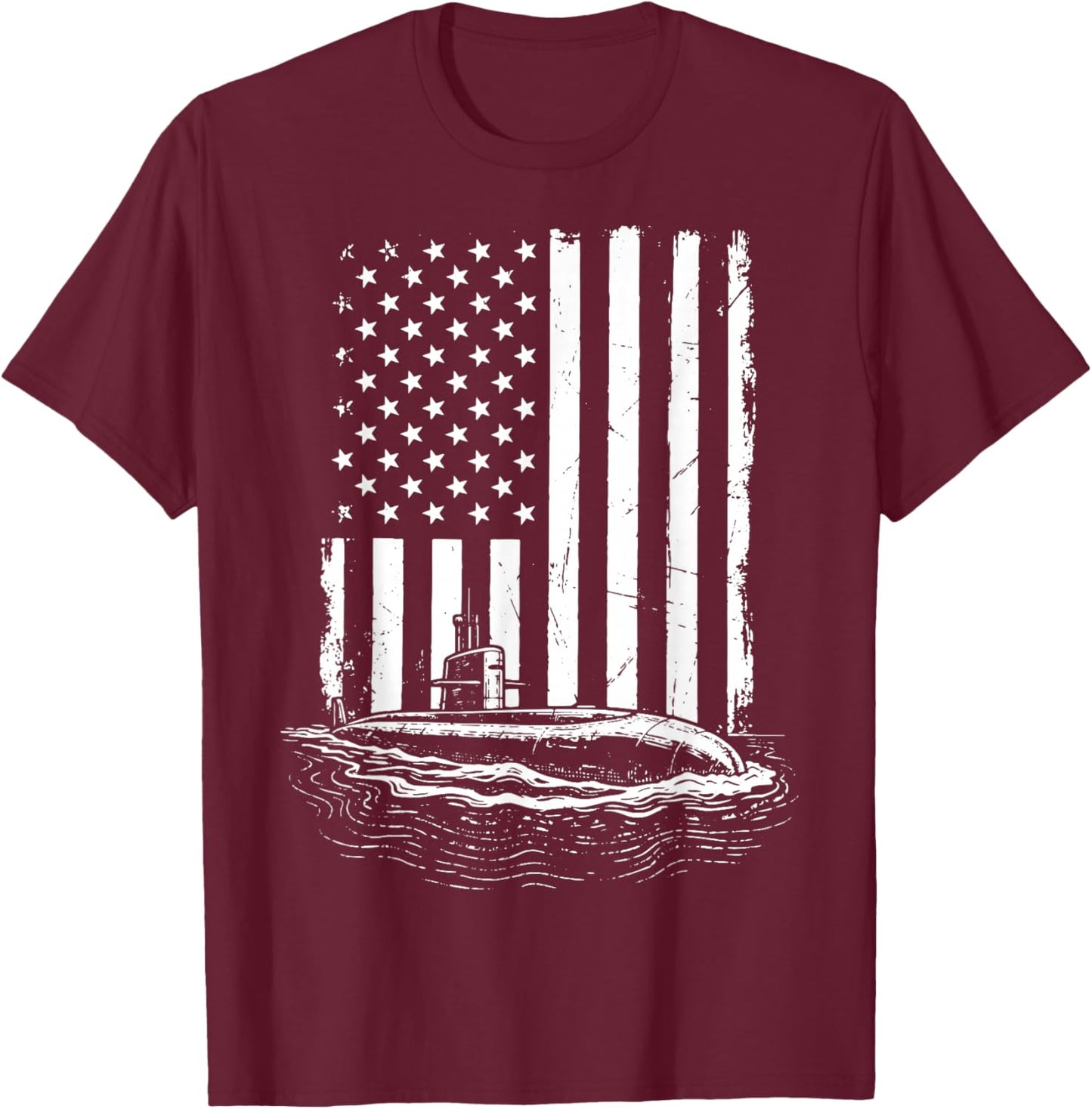Submarine USA Flag Veteran 4th of July T-Shirt - T-Shirt | Maroon