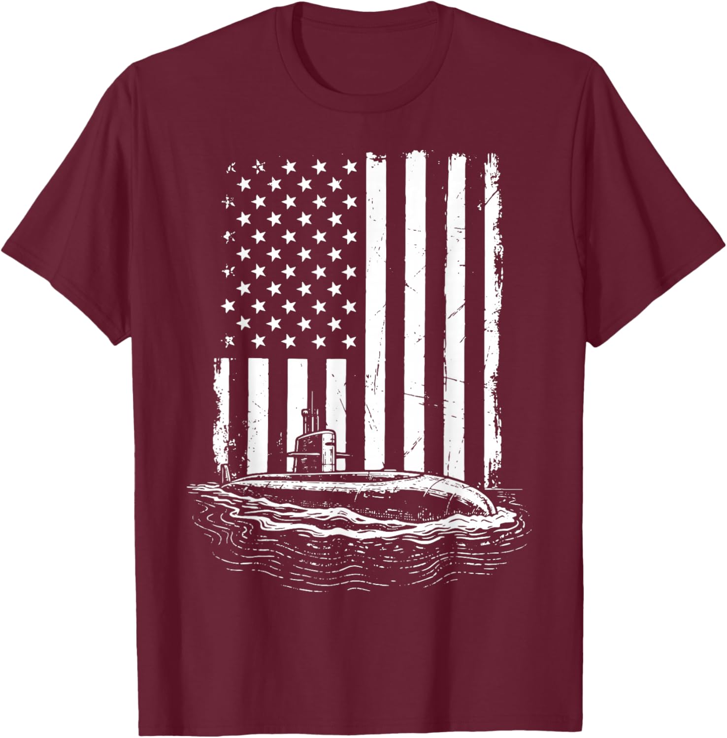 Submarine USA Flag Veteran 4th of July T-Shirt - T-Shirt | Maroon