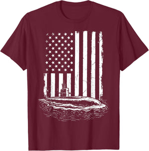 Submarine USA Flag Veteran 4th of July T-Shirt - T-Shirt | Maroon