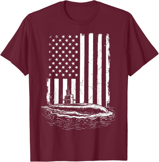 Submarine USA Flag Veteran 4th of July T-Shirt - T-Shirt | Maroon