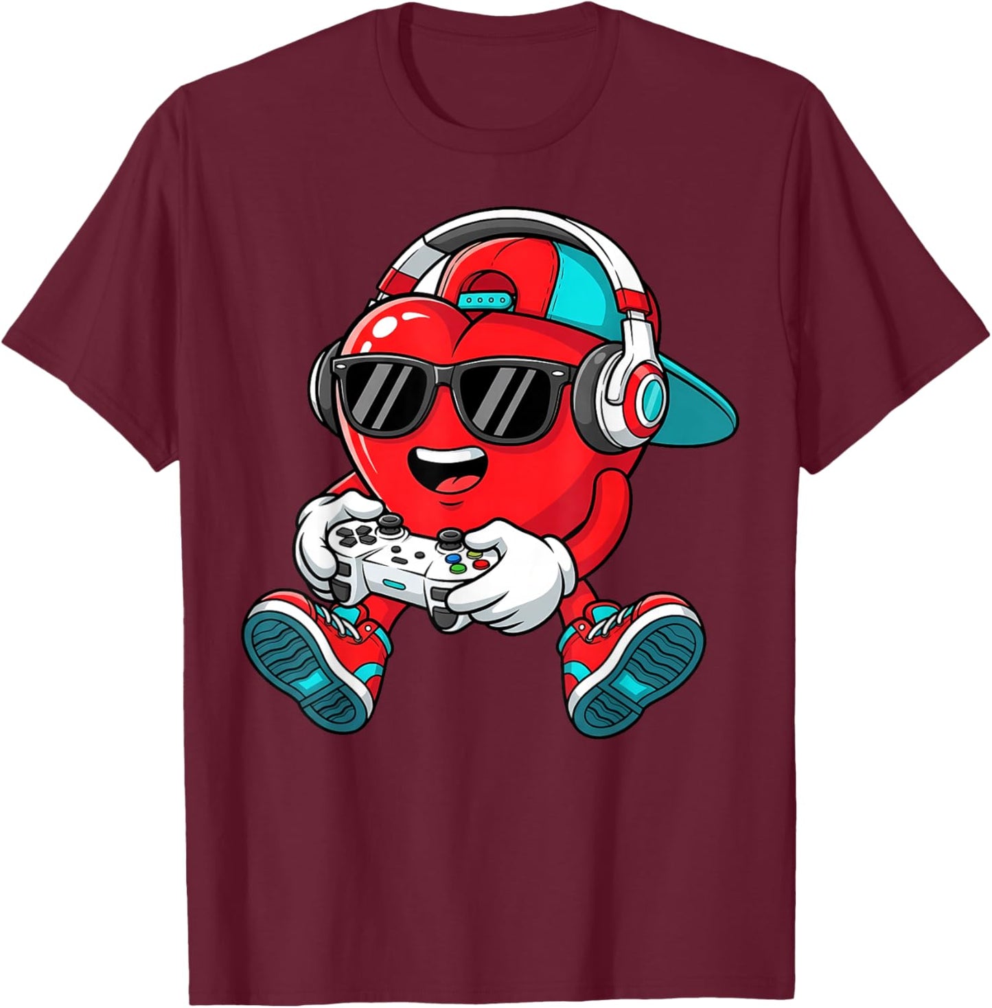Valentines Day Gamer Heart Gaming Boys Kids Men Youth Teen T-Shirt - T-Shirt | Maroon