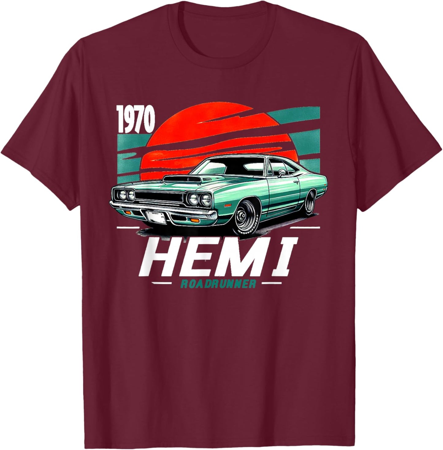 1970 70 Hemi Roadrunner Classic Vintage Old Car USA Flag T-Shirt - T-Shirt | Maroon