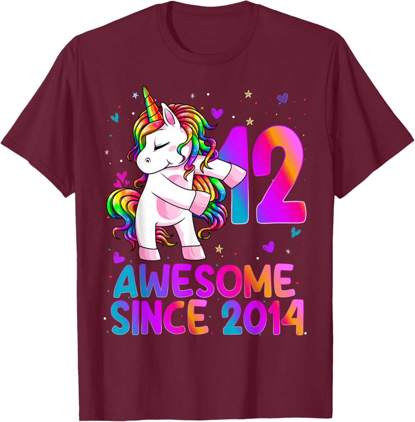 12 Year Old Girl Awesome Since 2014 12th Birthday Girl T-Shirt - T-Shirt | Maroon