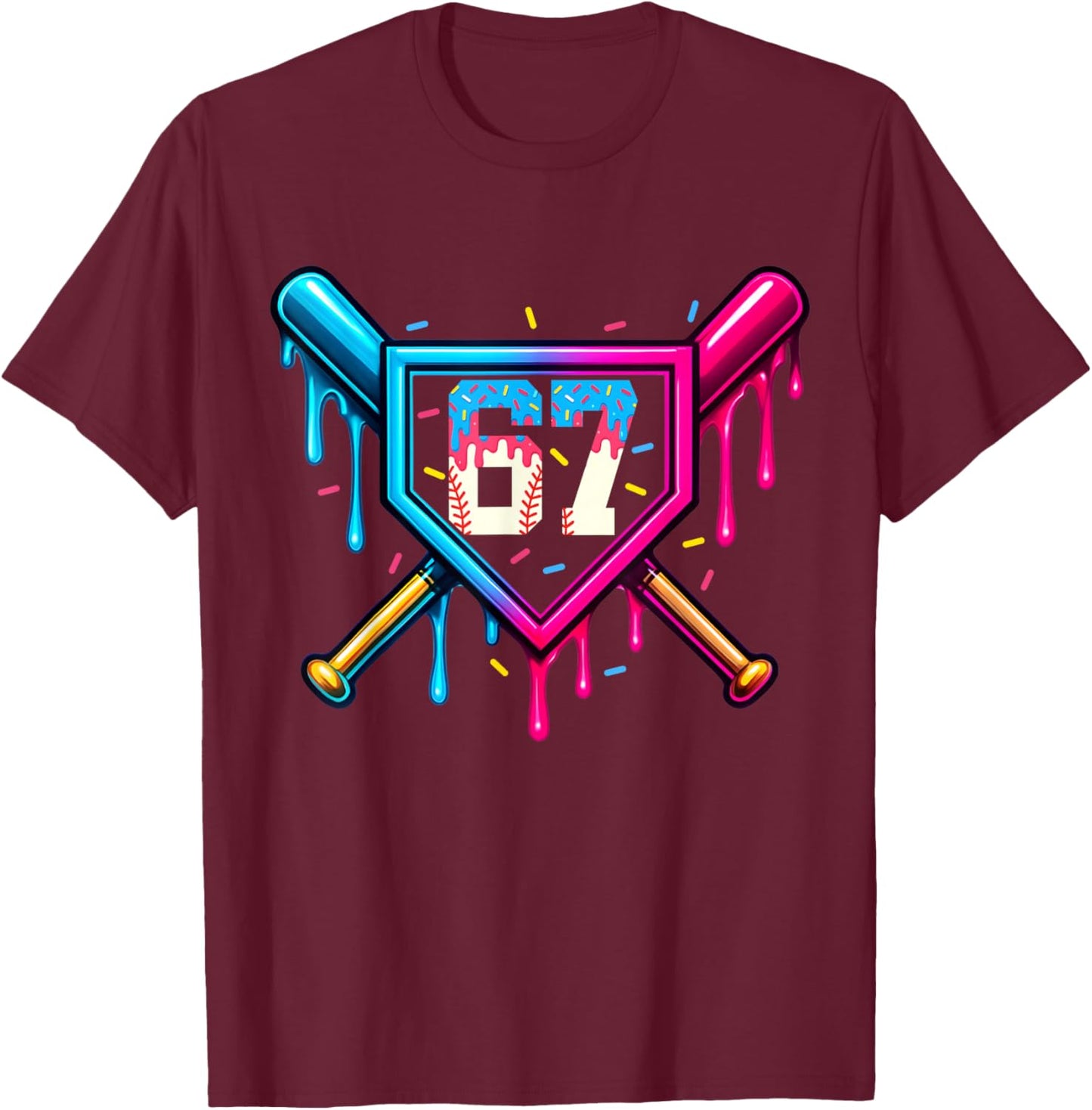 67 Ice Cream Drip Meme Six Seven Gen Alpha Slang T-Shirt - T-Shirt | Maroon