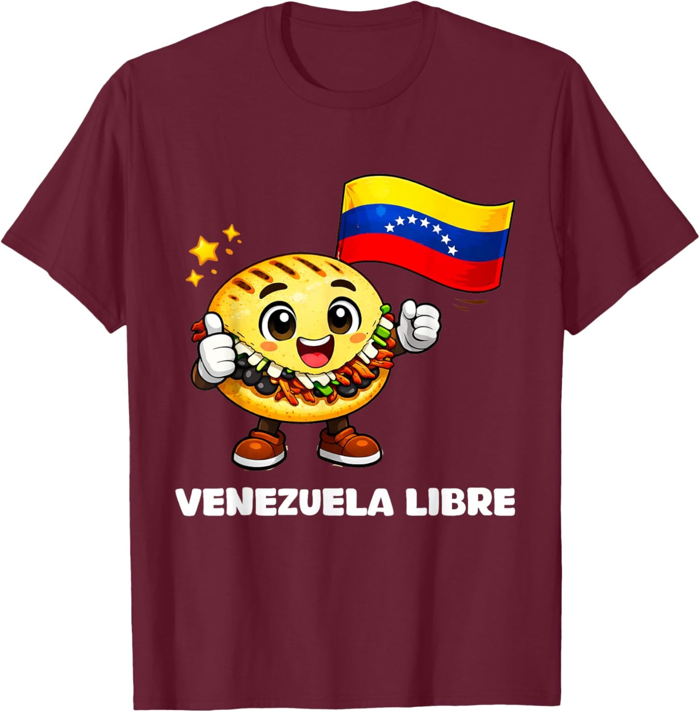 Venezuela Libre Venezuelan Freedom Strong Arepa Flag T-Shirt - T-Shirt | Maroon