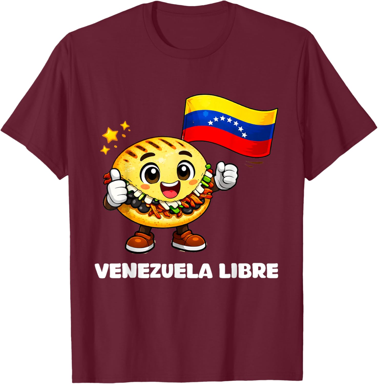 Venezuela Libre Venezuelan Freedom Strong Arepa Flag T-Shirt - T-Shirt | Maroon