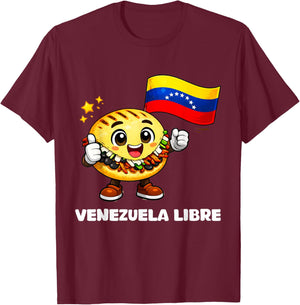 Venezuela Libre Venezuelan Freedom Strong Arepa Flag T-Shirt - T-Shirt | Maroon