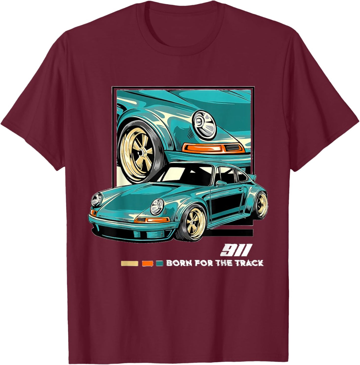 911 GT3 RS Classic Vintage Old Car USA Flag T-Shirt - T-Shirt | Maroon