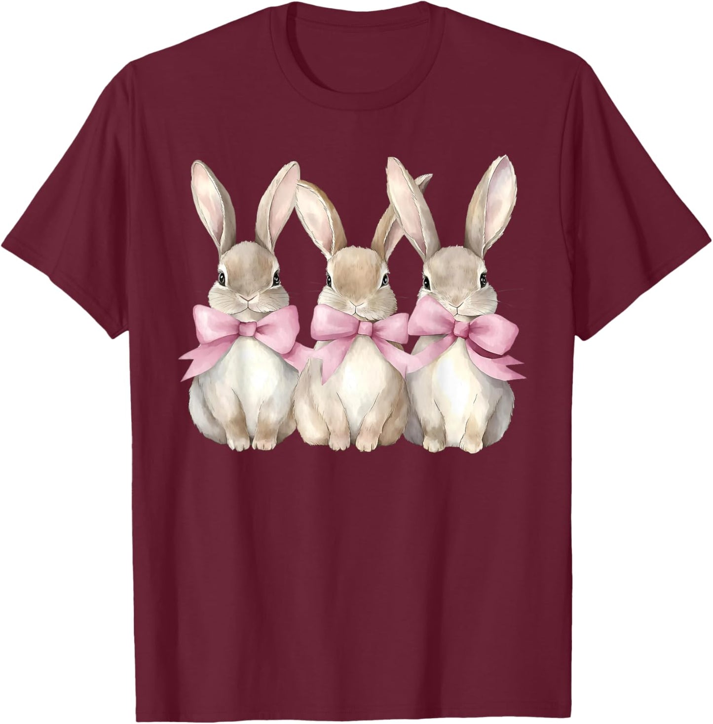Funny Bunny Coquette Bow Rabbit Lovers Easter Retro Trendy T-Shirt - T-Shirt | Maroon